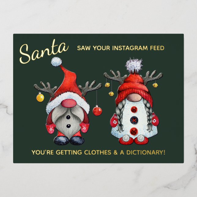 Funny Santa Saw Your Social Media Post Christmas Foil Holiday Postcard (Front)