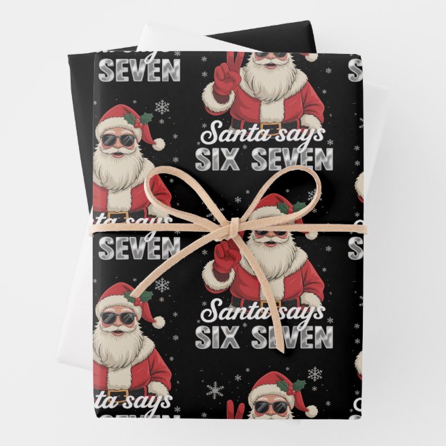 Funny Santa Says Six Seven Christmas 67 Meme Xmas Wrapping Paper Sheet (In situ)