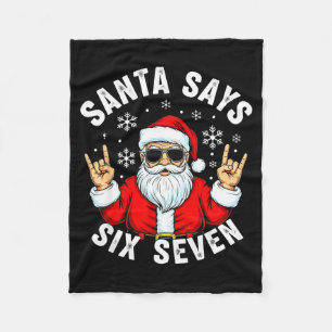 Funny Santa Says Six Seven Christmas Xmas Meme  Fleece Blanket