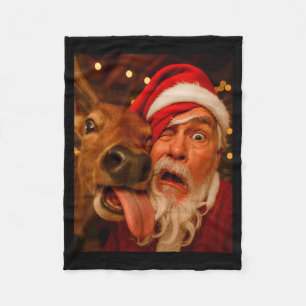 Funny Santa Selfie Reindeer Men Women Kids Christm Fleece Blanket