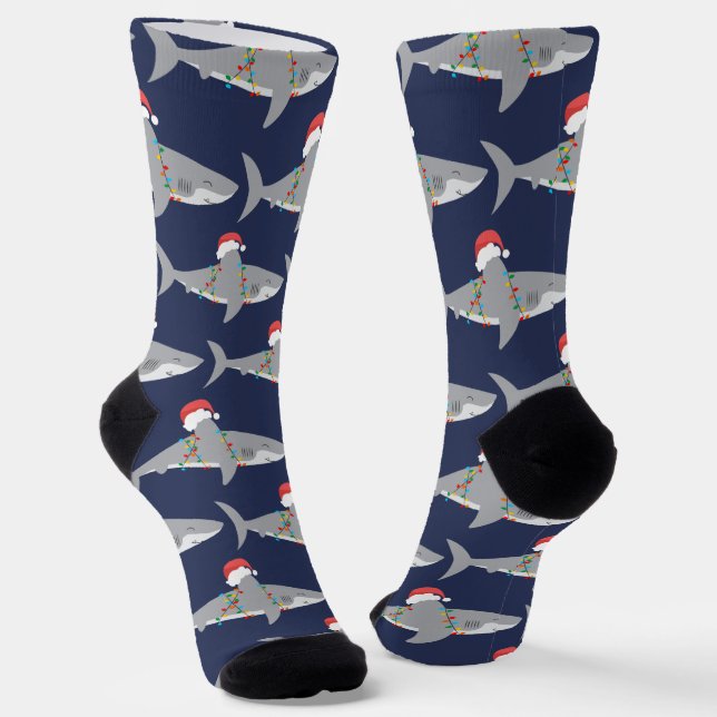Funny Santa Shark Christmas Socks (Angled)