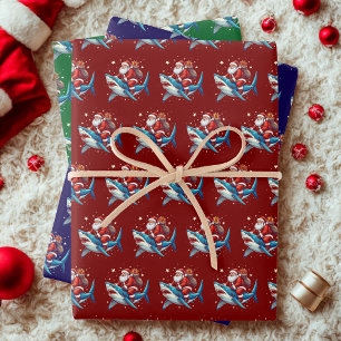 Funny Santa Shark Gift Wrap Ocean Lover Present