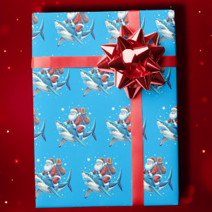 Funny Santa Shark Gift Wrap   Shark Wrapping Paper