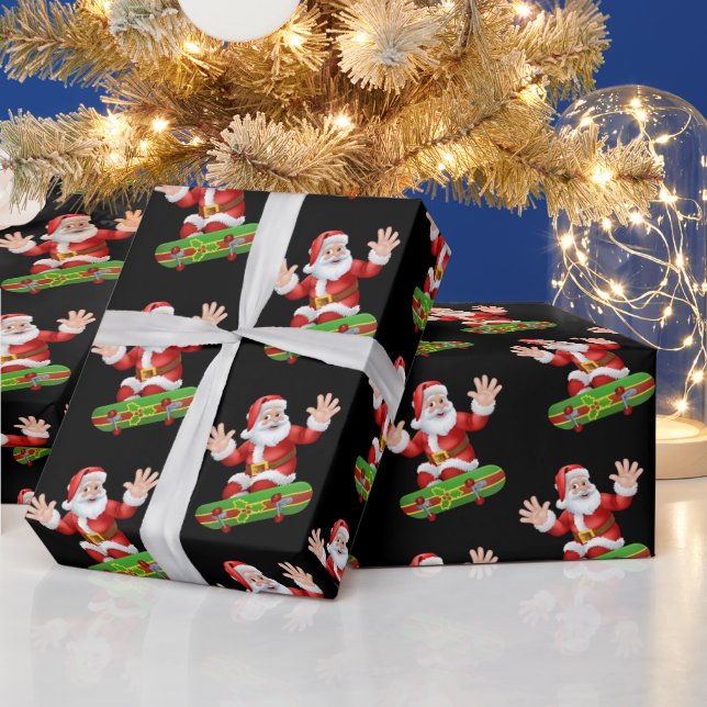Funny Santa Skateboarding Pattern Christmas Wrapping Paper (Holidays)