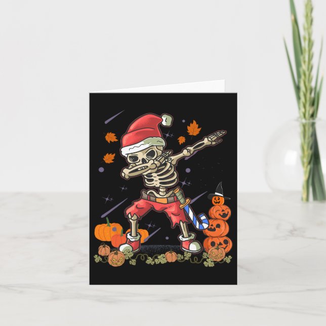 Funny Santa Skeleton Dabbing Halloween Costume Fun Card (Front)