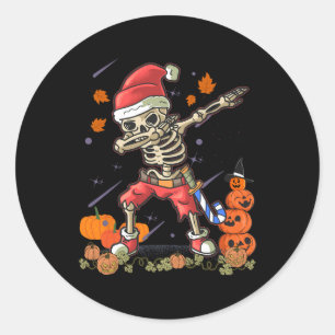 Funny Santa Skeleton Dabbing Halloween Costume Fun Classic Round Sticker