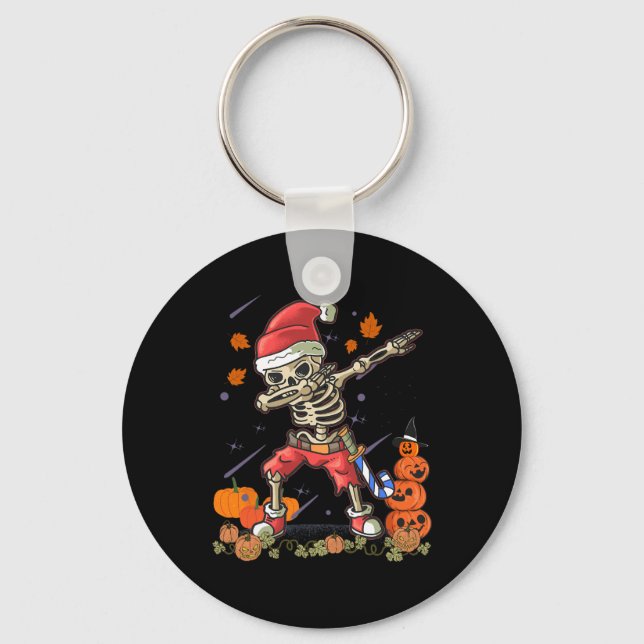 Funny Santa Skeleton Dabbing Halloween Costume Fun Key Ring (Front)