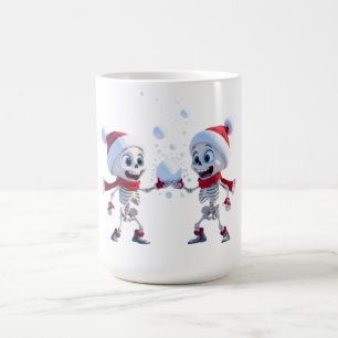 Funny Santa Skeletons Having a Snowball Fight Coffee Mug
