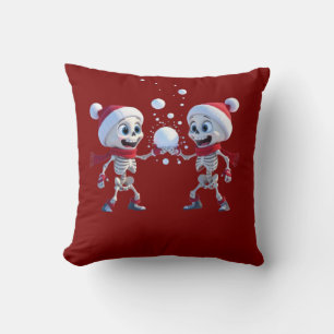 Funny Santa Skeletons Having a Snowball Fight Cushion