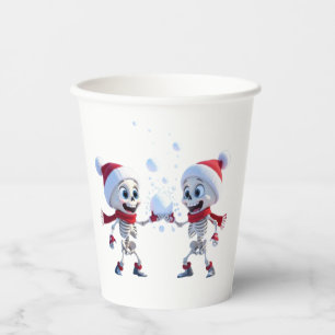 Funny Santa Skeletons Having a Snowball Fight Paper Cups