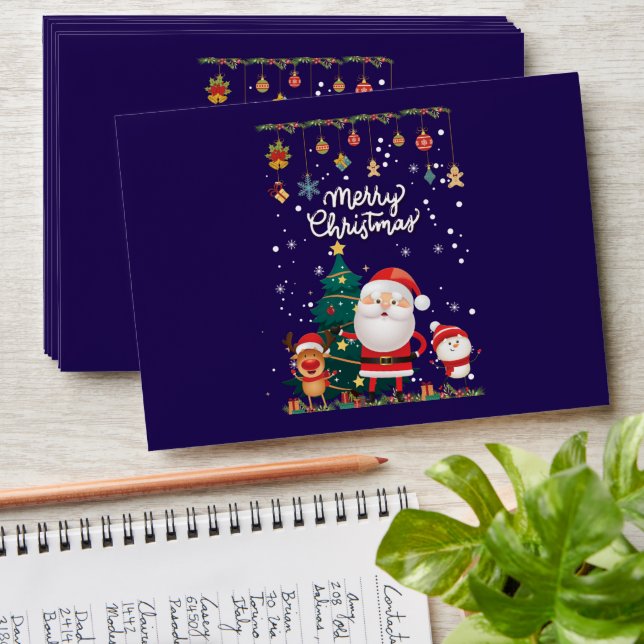 Funny Santa, Snowman, Reindeer Merry Christmas Envelope (Stacked)