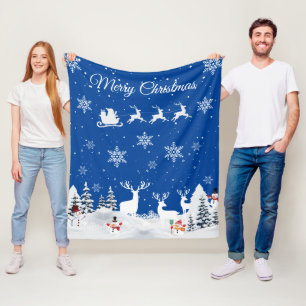Funny Santa, Snowman, Reindeer Merry Christmas Fle Fleece Blanket