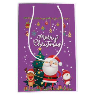 Funny Santa, Snowman, Reindeer Merry Christmas Medium Gift Bag