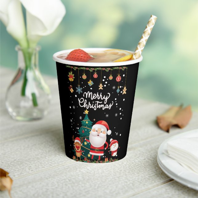 Funny Santa, Snowman, Reindeer Merry Christmas Paper Cups (Insitu)