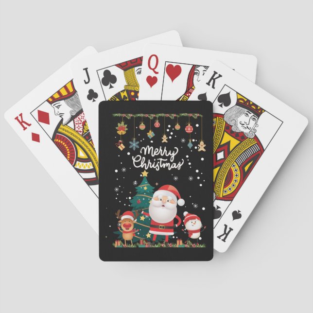 Funny Santa, Snowman, Reindeer Merry Christmas Playing Cards (Back)