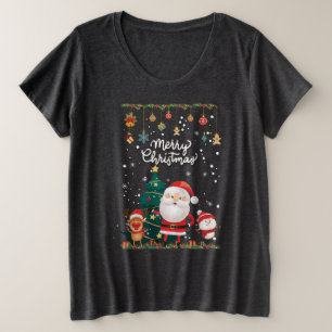 Funny Santa, Snowman, Reindeer Merry Christmas Plus Size T-Shirt