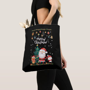 Funny Santa, Snowman, Reindeer Merry Christmas Tote Bag