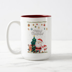 Funny Santa, Snowman, Reindeer Merry Christmas Two-Tone Coffee Mug