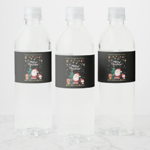 Funny Santa, Snowman, Reindeer Merry Christmas Water Bottle Label