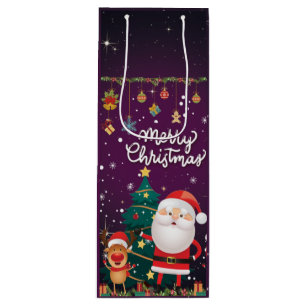 Funny Santa, Snowman, Reindeer Merry Christmas Wine Gift Bag