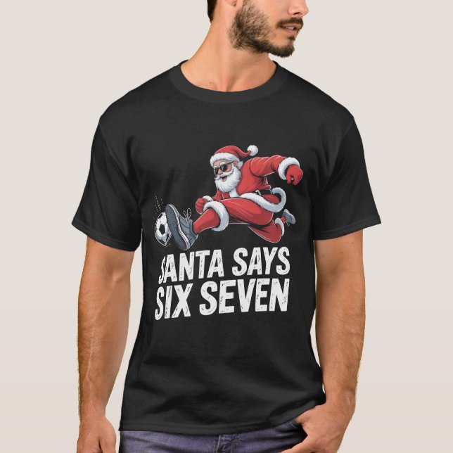 Funny Santa Soccer Kicking Ball Graphic Tee | Chri (Front)