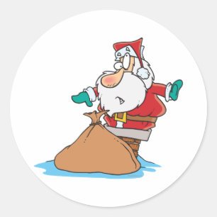 funny santa stuck in chimney cartoon classic round sticker