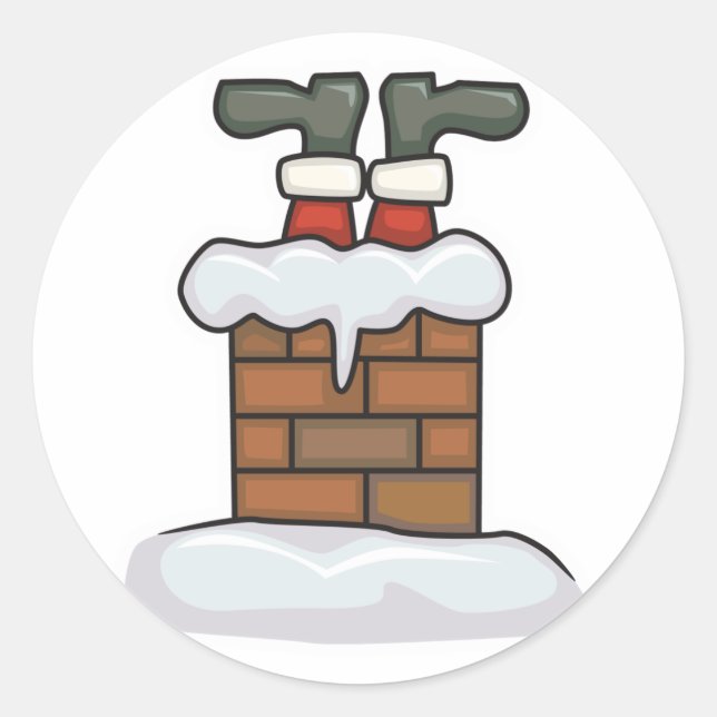 funny santa stuck in chimney classic round sticker (Front)