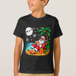 Funny Santa Sungles Drinking Coconut On Beach Chri T-Shirt
