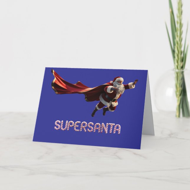 Funny Santa Superhero Christmas Card (Front)