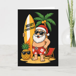 Funny Santa Surfing Summer Beach Christmas In July Card