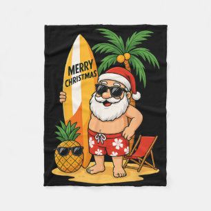 Funny Santa Surfing Summer Beach Christmas In July Fleece Blanket