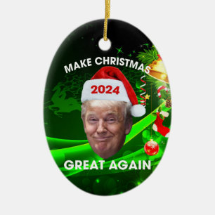 Funny Santa Trump 2024 Make Christmas Great Again  Ceramic Tree Decoration