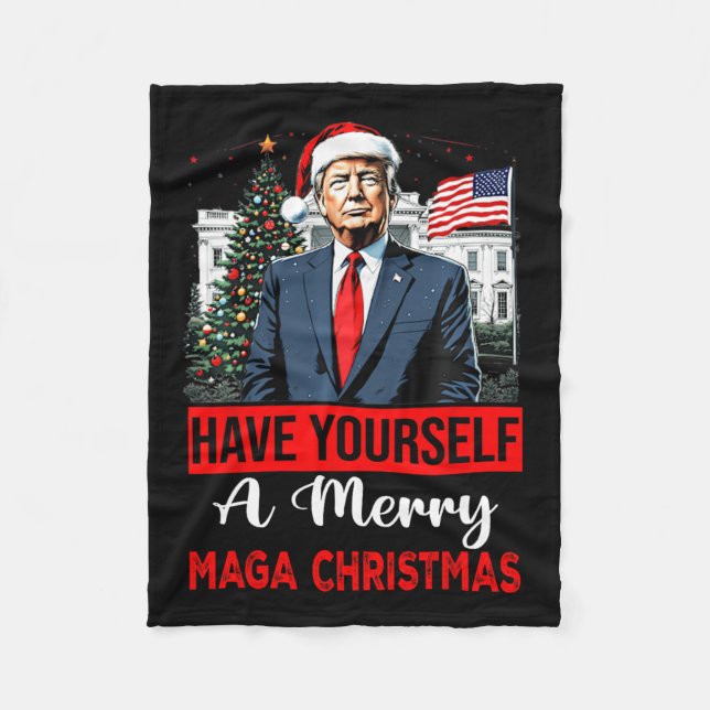 Funny Santa Trump Have Yourself A Merry Christmas  Fleece Blanket (Front)