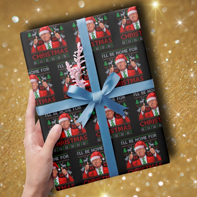 Funny Santa Trump I'll Be Home For Christmas Wrapping Paper (Creator Uploaded)