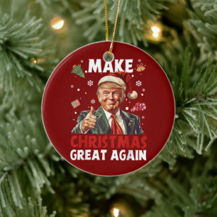 Funny Santa Trump   Make Christmas Great Again Ceramic Tree Decoration
