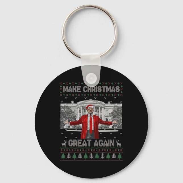 Funny Santa Trump Make Christmas Great Again Ugly  Key Ring (Front)