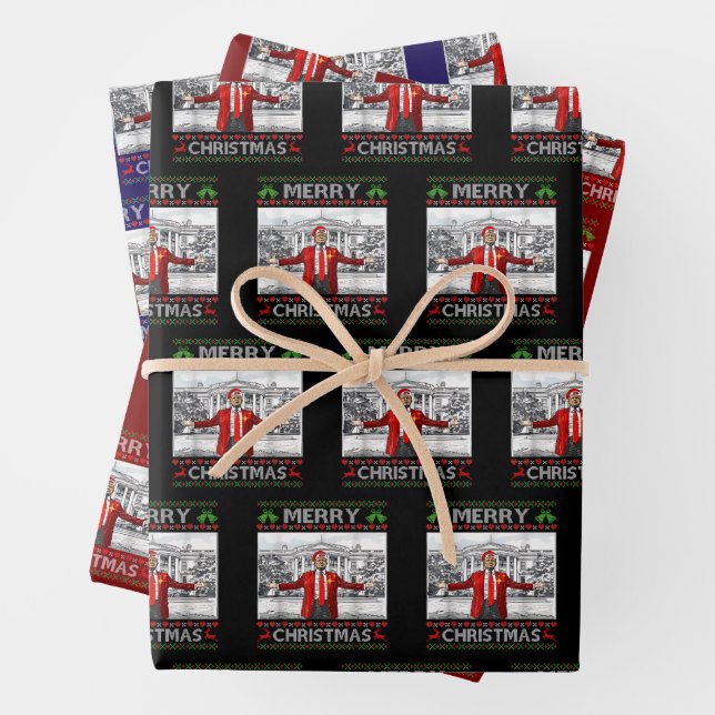 Funny Santa Trump Merry Christmas Ugly Xmas Wrapping Paper Sheet (In situ)