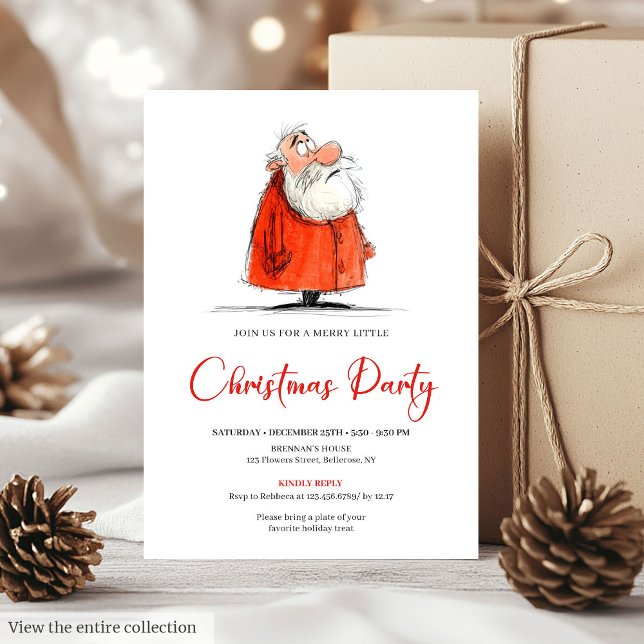 Funny Santa Watercolor Modern Holiday Party Invite (Funny Santa Watercolor Modern Holiday Party Invite)