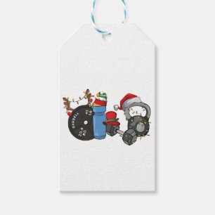Funny Santa Weightlifting Dumbbells Gym Christmas Gift Tags