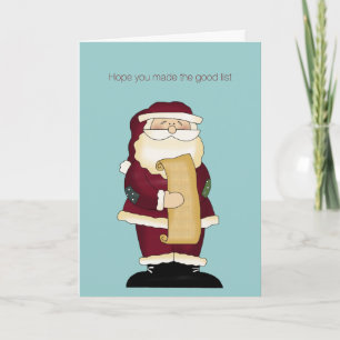 Funny Santa with List Christmas Greeting Card