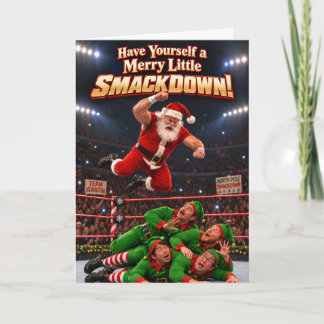 Funny Santa Wrestling Christmas Smackdown Card