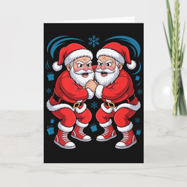 Funny Santa Wrestling Lover Wrestler Xmas Christma Card (Front)
