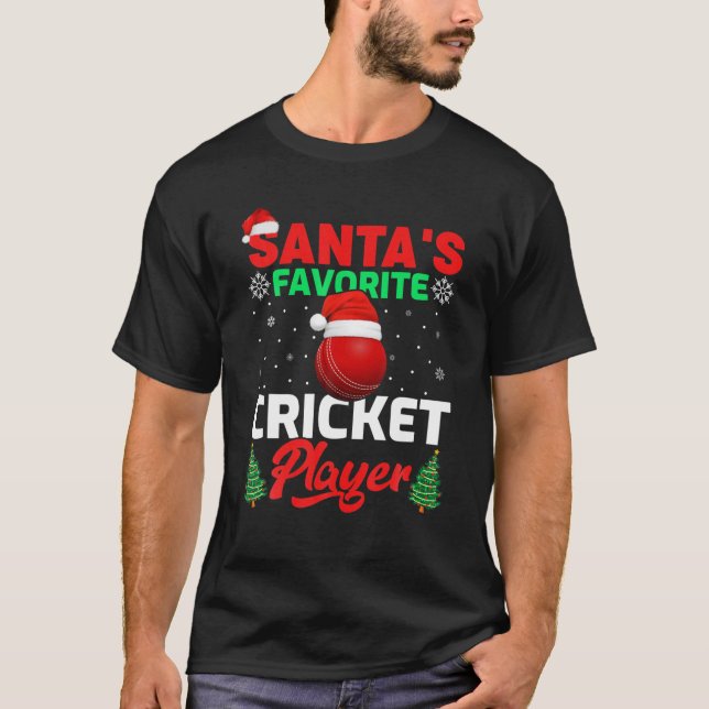 Funny Santa's Favourite Cricket Player Christmas T-Shirt (Front)