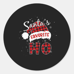 Funny Santa's Favourite Ho Christmas Red Plaid Buf Classic Round Sticker