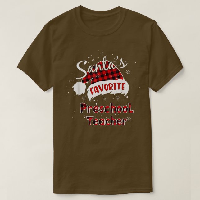 Funny Santa's Favourite Preschool Teacher Christma T-Shirt (Design Front)
