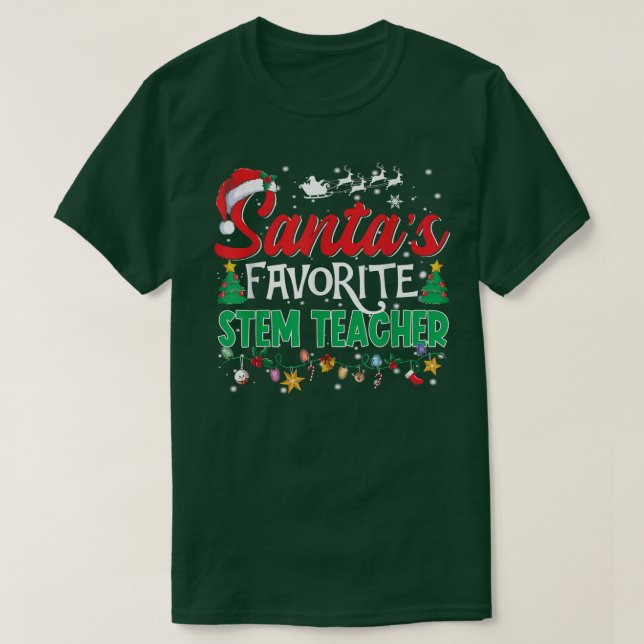 Funny Santa's Favourite Stem Teacher Christmas San T-Shirt (Design Front)