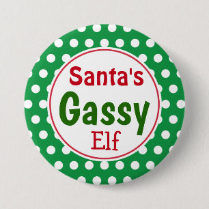 Funny Santa's Gassy Elf Christmas Button Pin