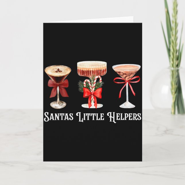 Funny Santas Little Helper Martini Tail Merry Chri Card (Front)