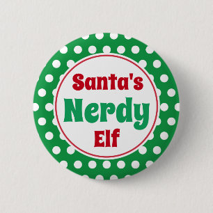 Funny Santa's Nerdy Elf Christmas Button Pin