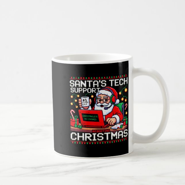 Funny Santa's Tech Suprt Rebooting Christmas Ugly  Coffee Mug (Right)